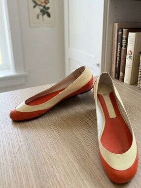 Taryn by Taryn Rose Colorblock Leather Ballet Flats Cream Ivory & Coral Red Sz 7